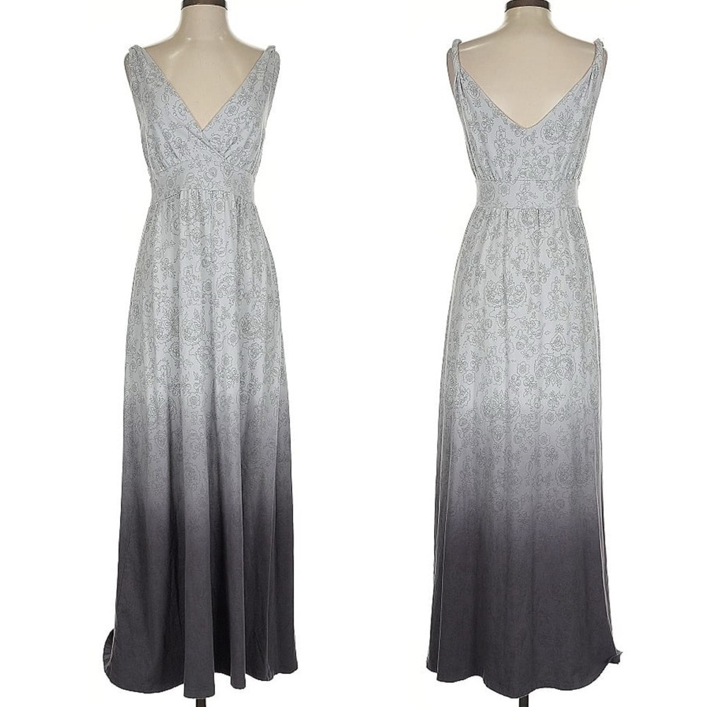 Garnet Hill Grey Floral Twist Strap Jersey Knit Maxi Dress Sz XS